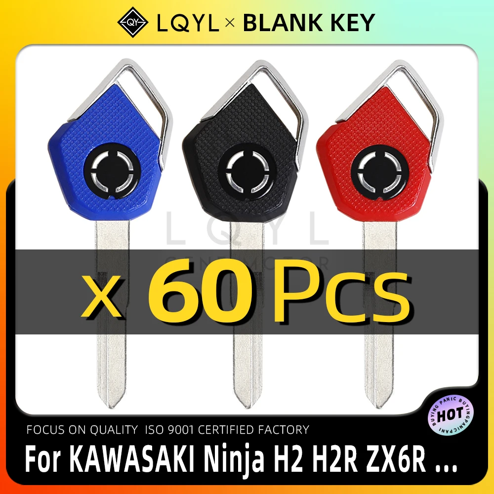 

LQYL 60 PCS New Blank Key Motorcycle Replace Uncut Keys For Kawasaki Ninja H2 H2R ZX6R ZX10R ZZR400 Z750 Z800 Z1000