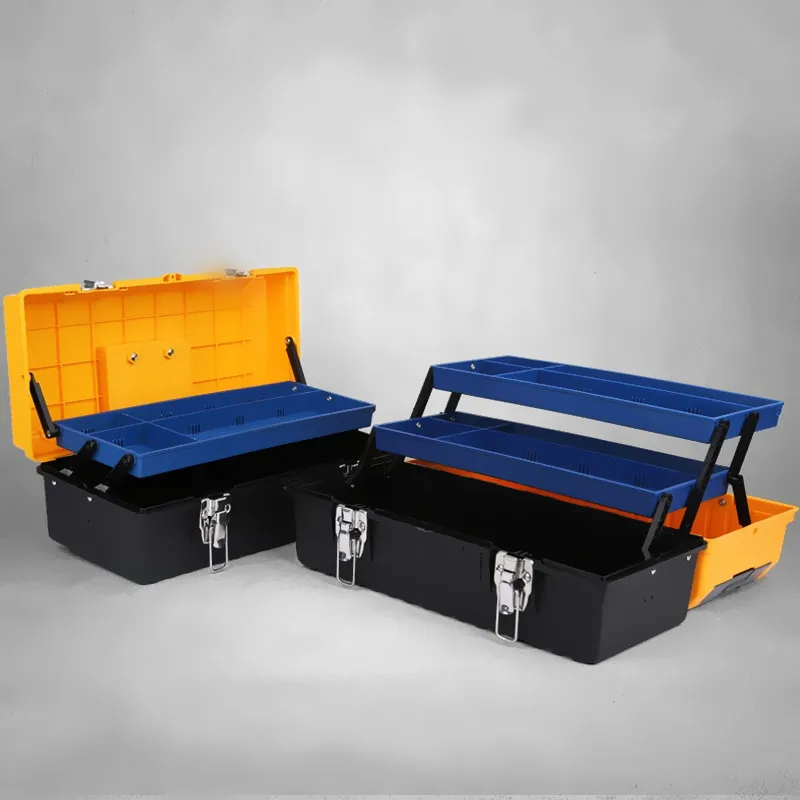 17 Inch Plastic Tool Box with Handle Tray Compartment Storage Box Hammer Pliers Screwdriver Tool Holder Container Case