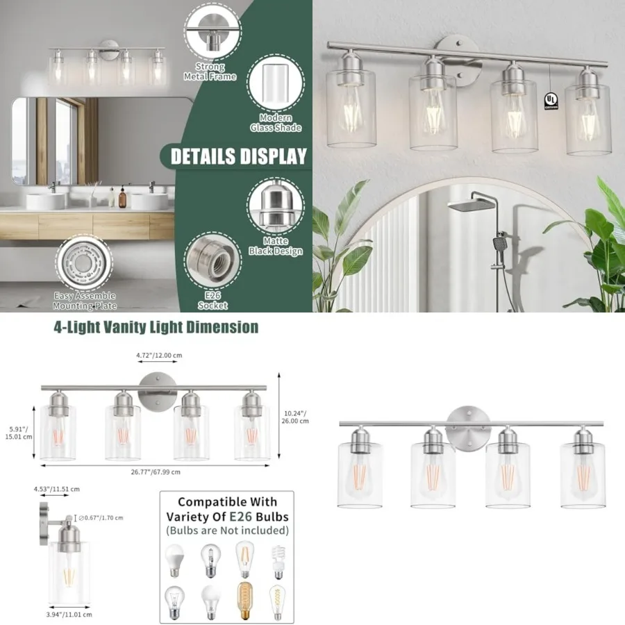 

Bathroom Vanity Light Fixtures, Rustic Farmhouse Vanity Bar Lighting Over Mirror Modern Industrial Wall Sconces Lamp with Cylin