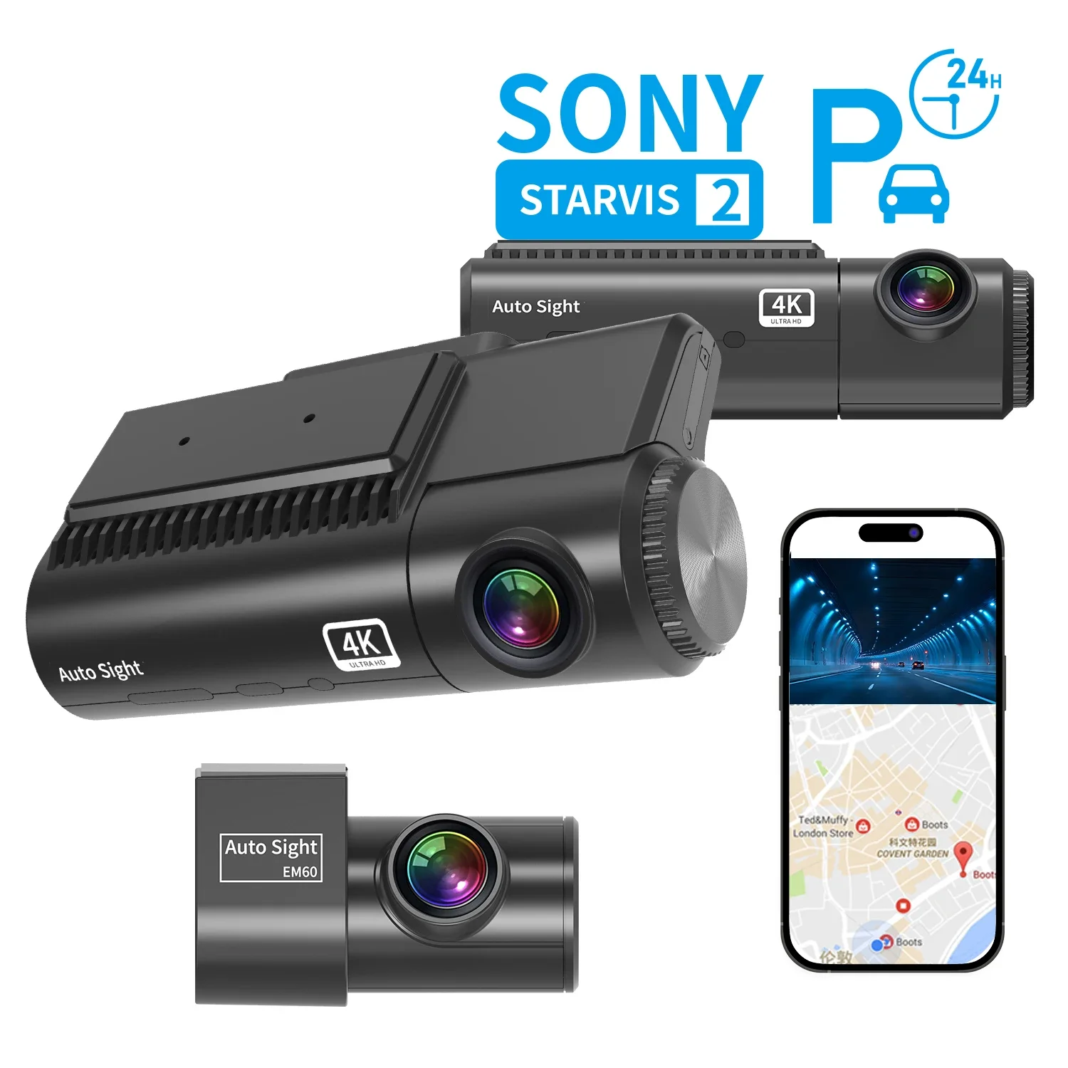 MSFactory Direct Sales 4K Dual Lens Starvis 2 4K Night  Vision Front Rear Video Recorder Vehicle Blackbox Auto DVR Dash Black