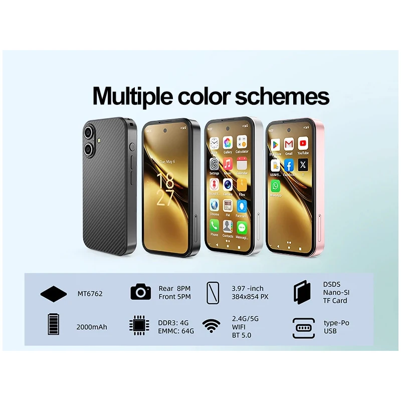 UNIWA 4G Mini Smartphone Q333  3.97inch HD 4GB RAM 64GB ROM Mobile Phones BT5.0 Google Play Store 2000mAh Face ID Small Phone