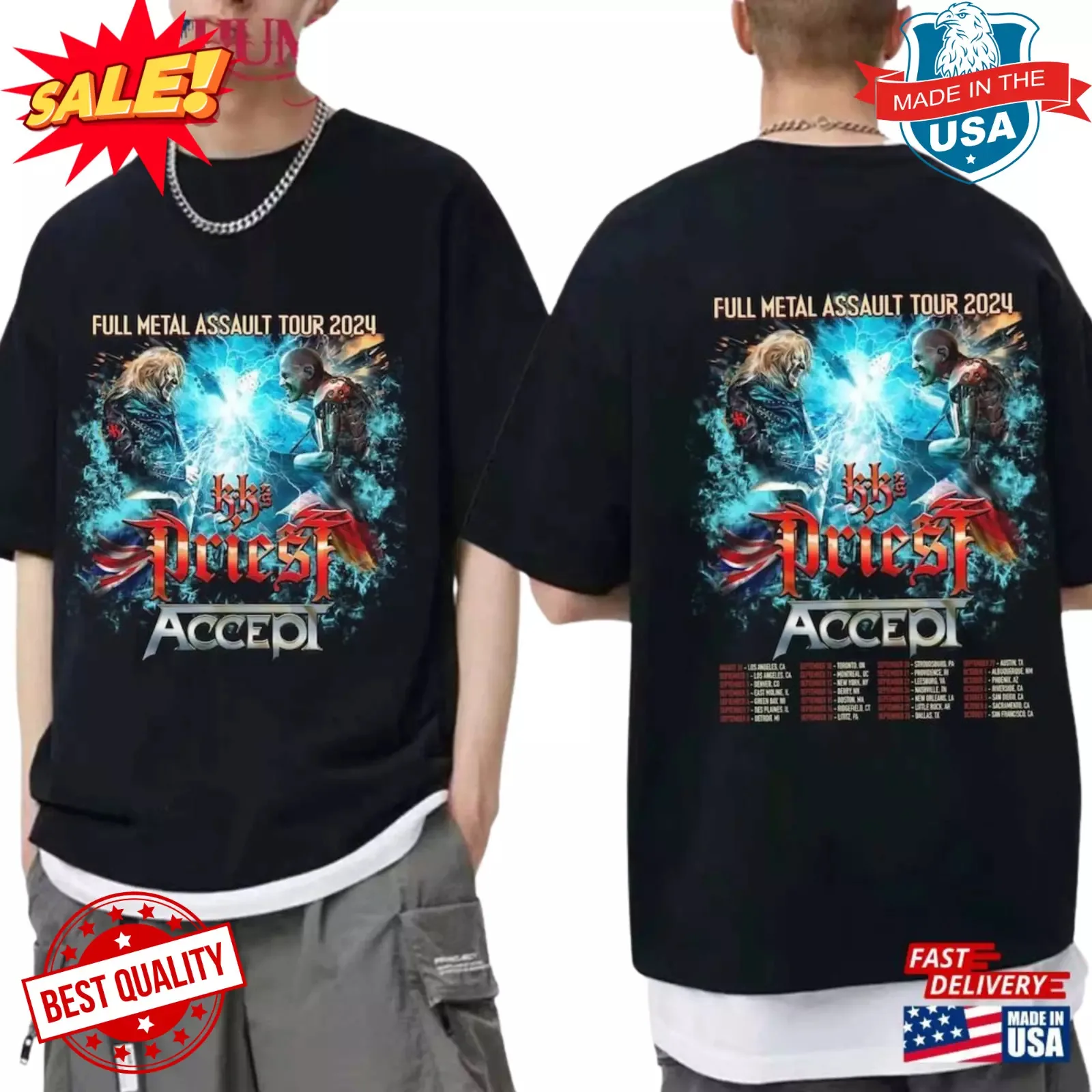 Kk S Priest And Accept 2024 Full Metal Assault Tour Shirt Band Fan T-Shirt S-5XL