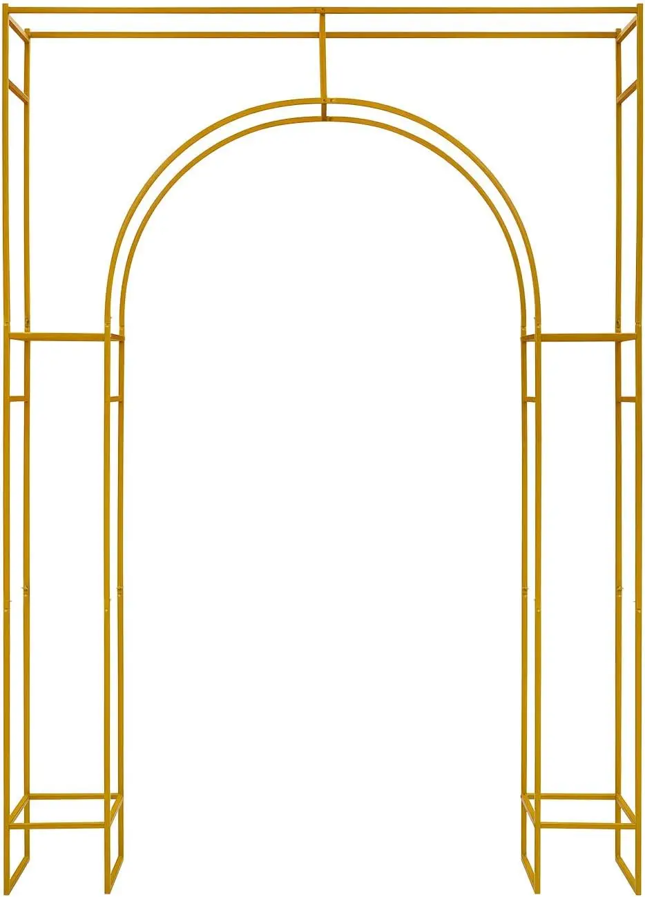 

8.2ft Tall European Double Wedding Arch, 3D Gold Metal Romantic Square Outside Round Inside Open Arch Backdrop Stand, Wedding