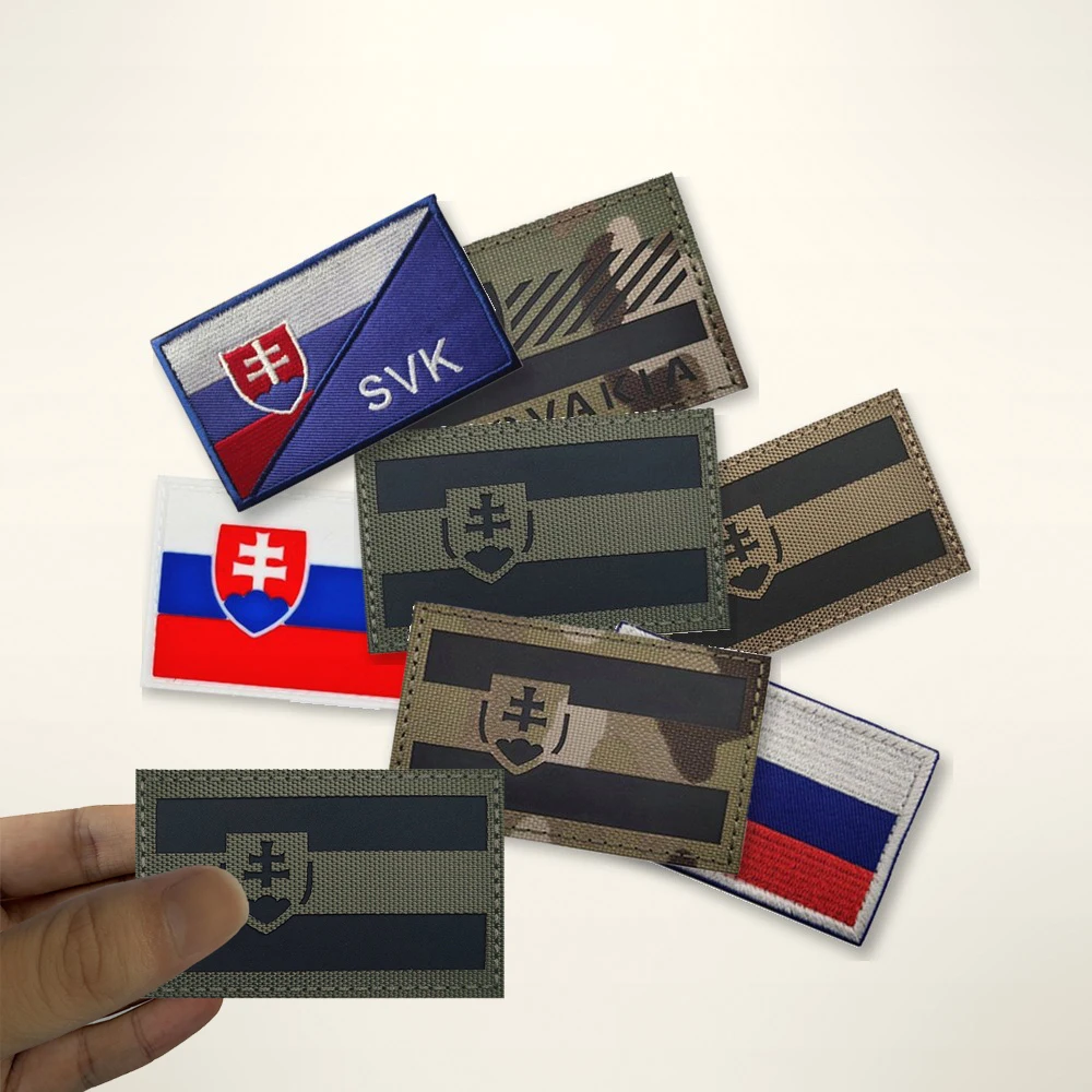 Green Khaki IR Reflective Slovakia Flag Patches SVK Flags Tactical Embroidered Armband Strip Decorative Shoulder Rubber Badges
