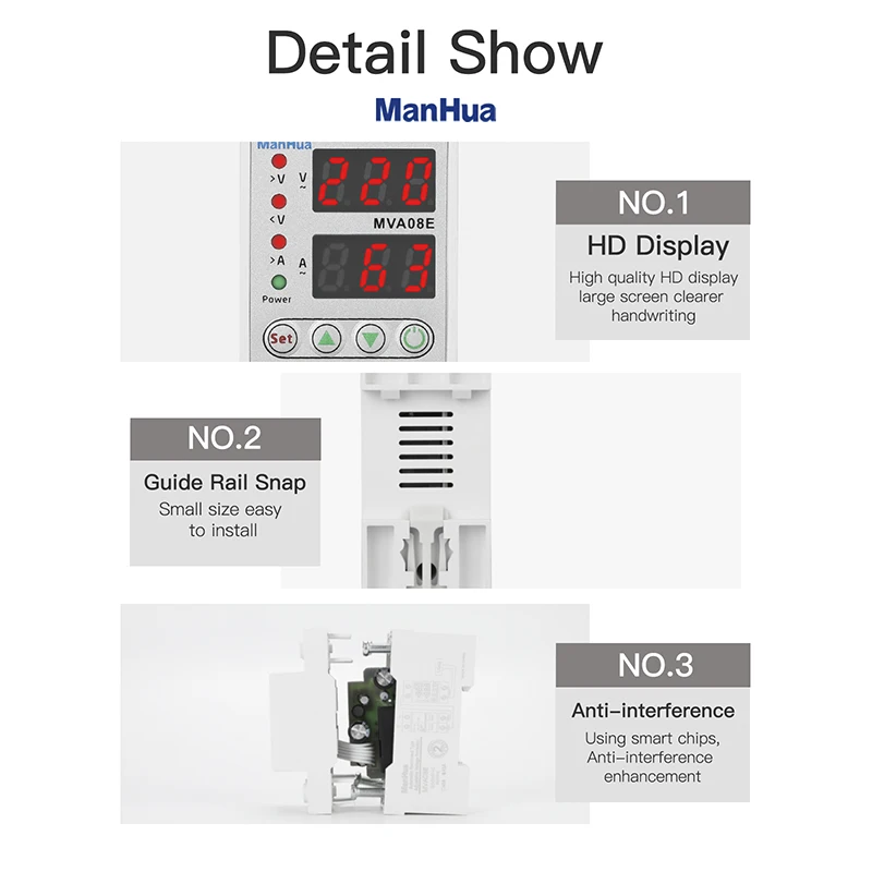 220V 40A 63A Digital Overvoltage Relay HD Touch Display Intelligent Undervoltage Protector Relay Reset Protection Din Rail Mount