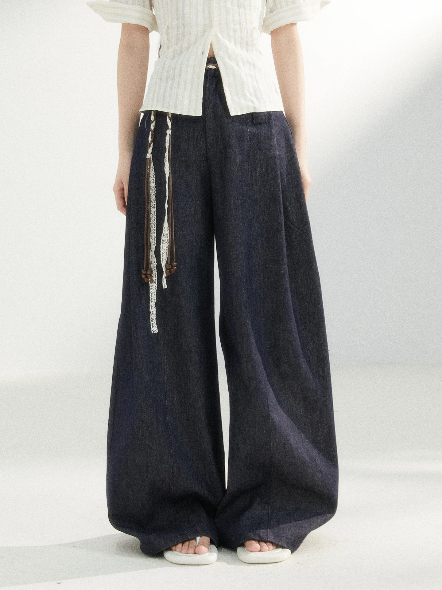 

Джинсы с высокой талией и широкими штанинами, свободные, струящиеся, женские повседневные брюки, весна-лето, в стиле King Prince, из оригинального денима.