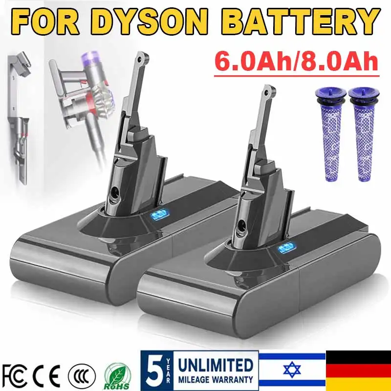Dla Dyson V8 21.6 woltów Lithium6000mAh/8000mAh battry odkurzacz akumulator akumulator narzędzie + filtr