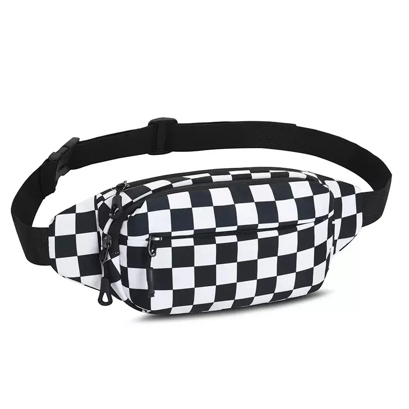 Casual Checkerboard Waist Bag Stylish  Unisex Outdoor Chest Shoulder Bag Waterproof Sport Running Chest Bag