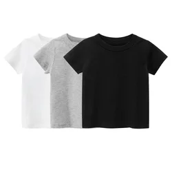 Sommer Baumwolle Jungen T-Shirt Kurzarm weiß T-Shirt für Mädchen einfarbig einfache Kinder kleidung T-Shirts für Kinder Tops