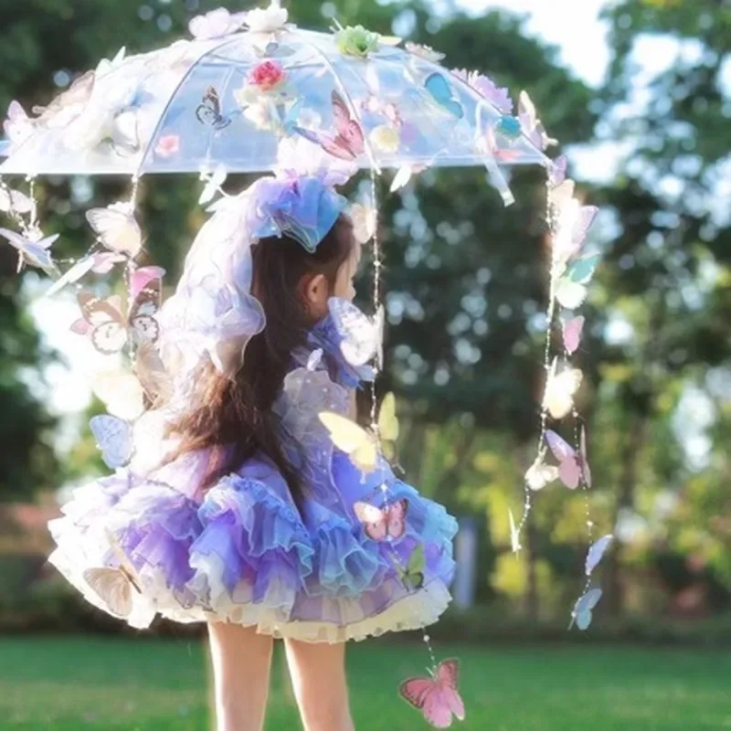 Transparent Wedding Umbrella With Artificial Flowers Photography Prop For Bride Outdoor Travel Photo Shoot Simple Style