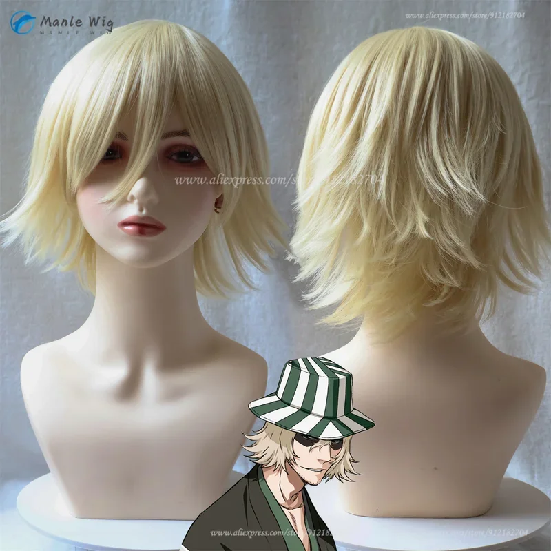 In stock Kisuke Urahara cosplay wig anime wig light blonde Urahara Kisuke wigs heat resistant synthetic hair wig cap