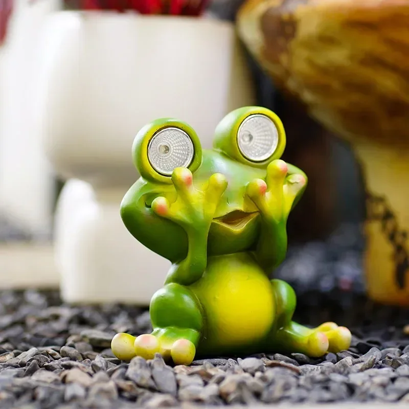 Resin Frog Statues Solar Light Landscape Yard Path Lawn Outdoor Courtyard No Say Look Figurines Garden Objects Decor