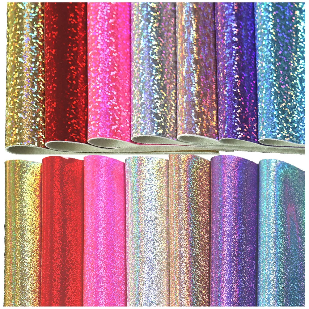 

Mirror Iridescent Holographic Glitter Power Faux Synthetic Leather Fabric For Bows Earring Decoration DIY CN406