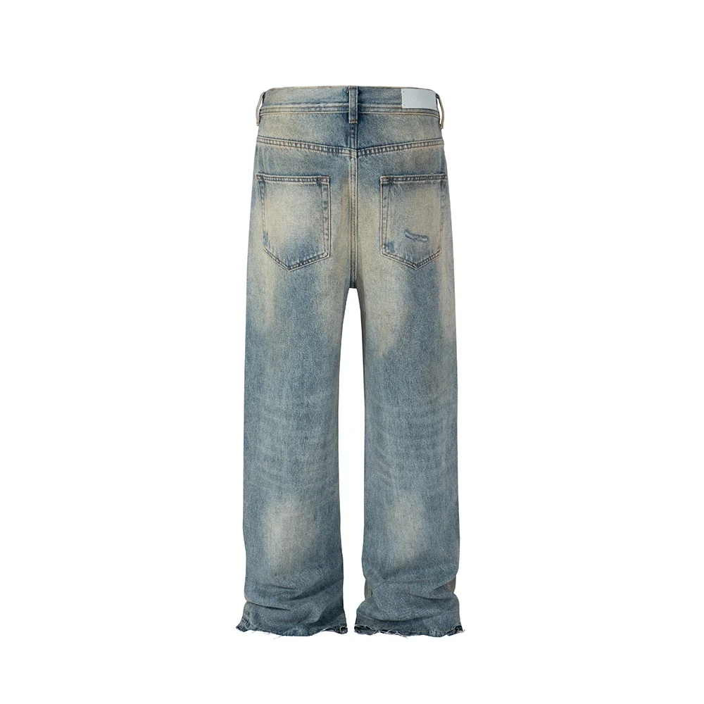 Vintage Distressed Wshed Blue Black Baggy Jeans for Men and Women Straight Ripped Frayed Casual Denim Trousers Oversize Cargos