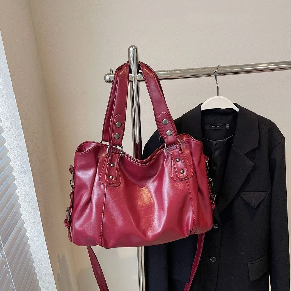 

Модная сумка через плечо большой емкости из мягкой искусственной кожи, однотонная многофункциональная женская сумка