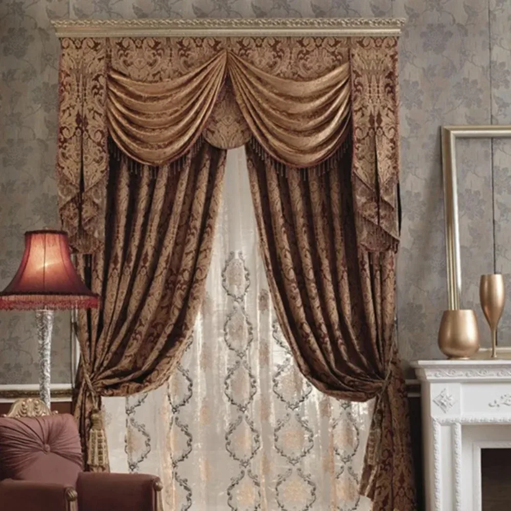 

European Jacquard Luxury Curtains for Living Room Bedroom Villa High-end Blackout High PrecisionTexture Valance Window Custom