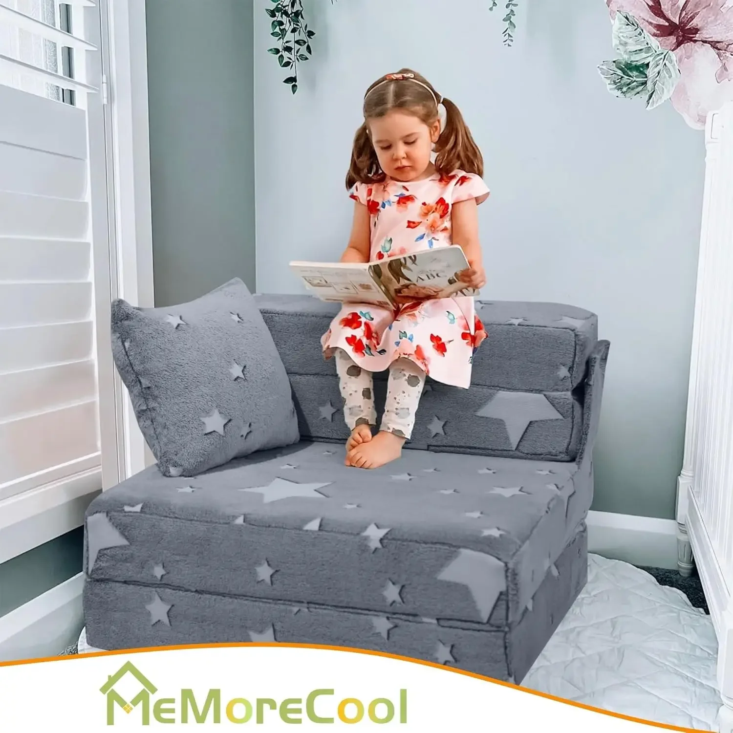 Folding Sofa Bed Floor Mattress for Kids, Glow Tri Folding Mattress Kid Fold Up Sofa Futon Folding Chair Bed, Child Foldable Mat