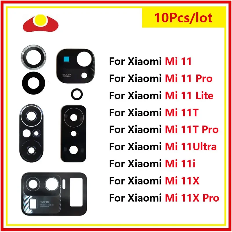 10Pcs For Xiaomi Mi 11T 11X Pro Mi 11 Lite 5G Ultra Mi 11i Back Rear Camera Glass Lens With Adhesive Glue