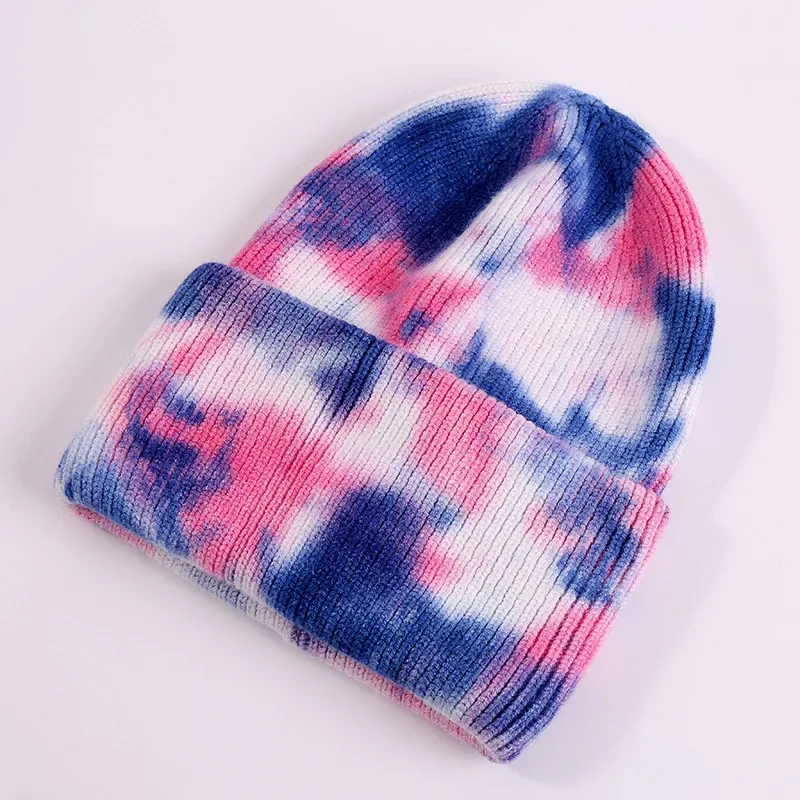 Unisex Kühlen Winter Männer Frauen Gradienten Tie Dye Hut Skullies Mützen Acryl Stretch Stricken Sport Winddicht Warme Kurze Melone Kappe r80 – Detail 2