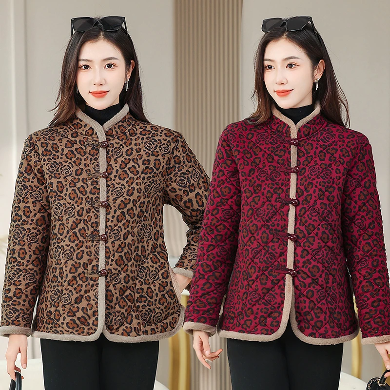 

New Thick Warm Parka Coat Autumn Winter Printed Cotton Jacket New Vintage Plus Velvet Cotton Coat Tops