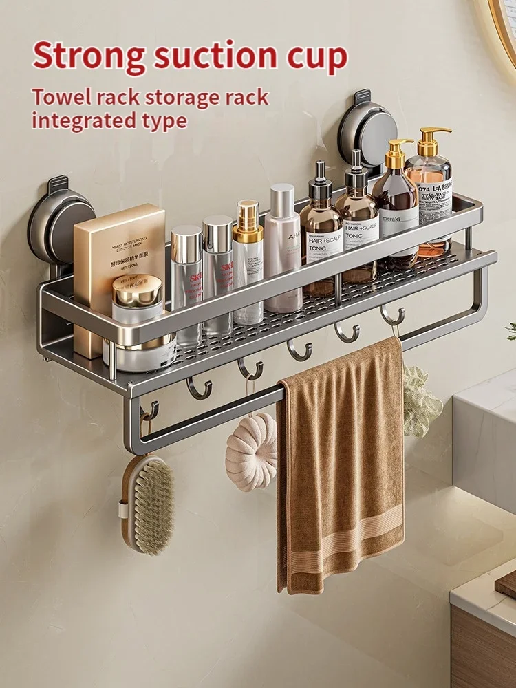 No drill suction cup Suction cup Bathroom rack Bathroom rack Toilet space Aluminum hanger Bathroom storage Hanging on the wall