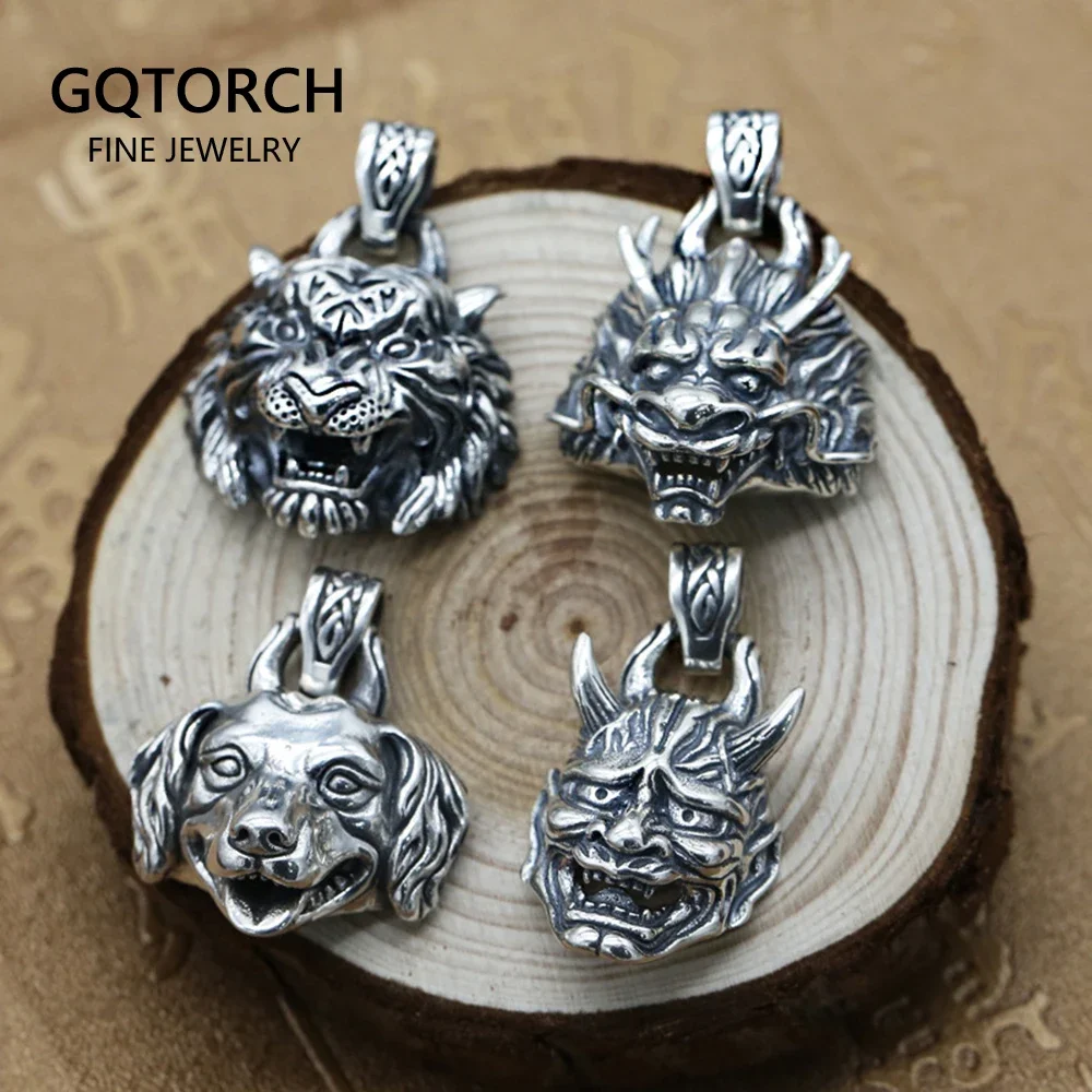 925 Sterling Silver Pendant Tiger Dragon Dog Hannya Head Vtinage Thai Silver Zodiac Tags Pendants For Men And Women