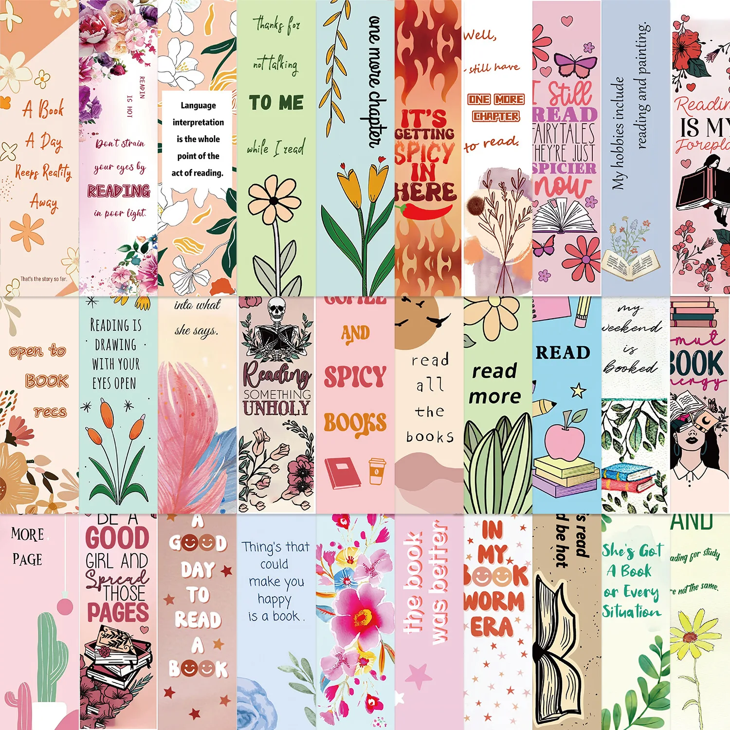 30PCS Reading Bookmarks Simple Literary Pages Book Annotated Notebook Pages Clip Students Creative Gifts with Paper Cards