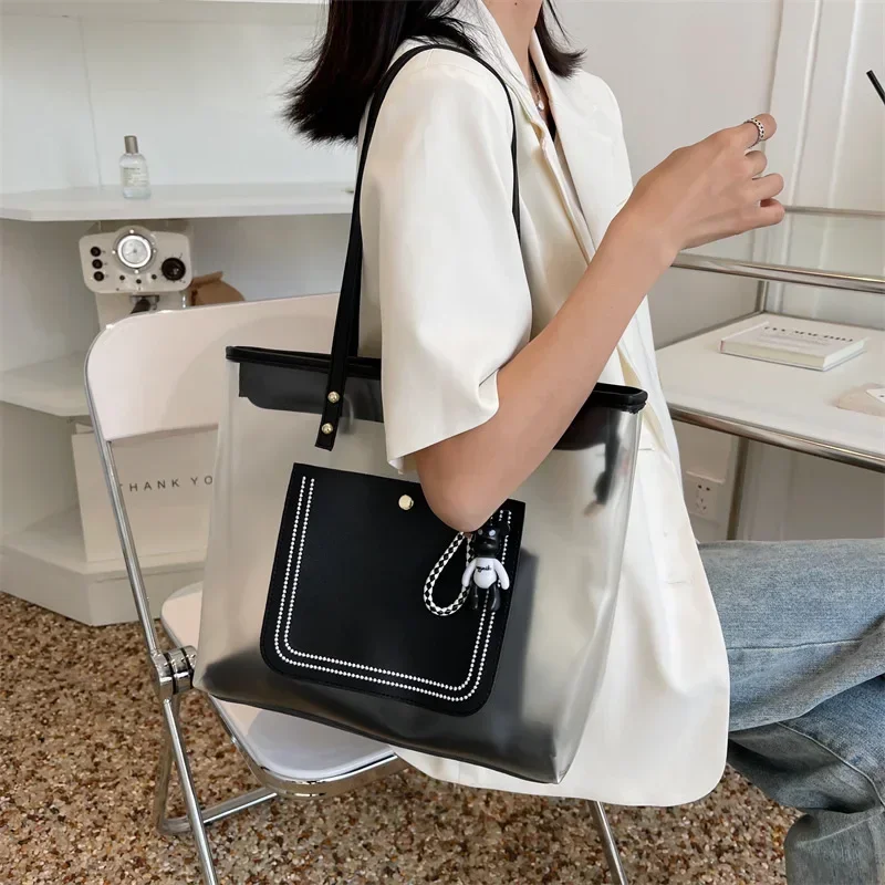 

2025 Women's New Transparent Jelly Bag - Textured Shoulder Strap Trendy Versatile Handheld/Tote for Commute & Travel Essentials