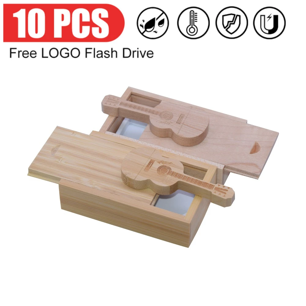 

Free Custom LOGO Wooden Guitar 10PCS/LOT USB2.0 Flash Drive 16G 32G 64GB Comes With Key Chain Gifts Pen Drives Box Memory Stick
