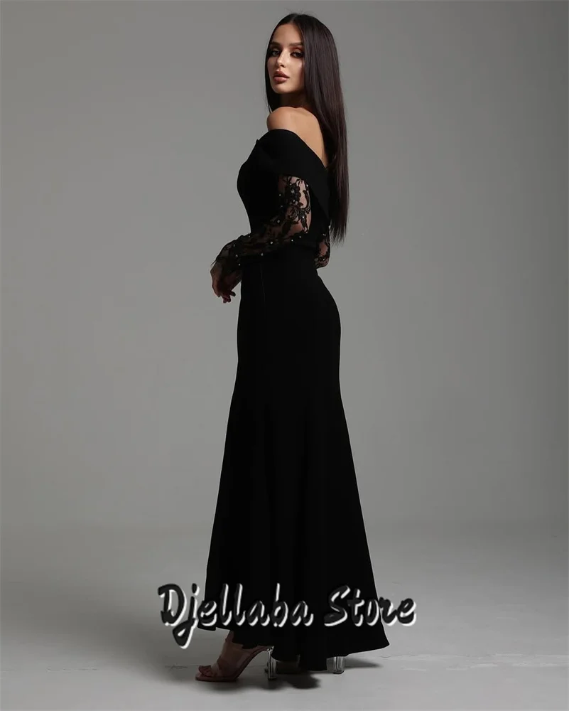 

Customized Black Long Sleeves Evening Dress Fishtail Cut Glitter Party Dresses 2025 For Women Elegant Off The Shourd Prom Dress