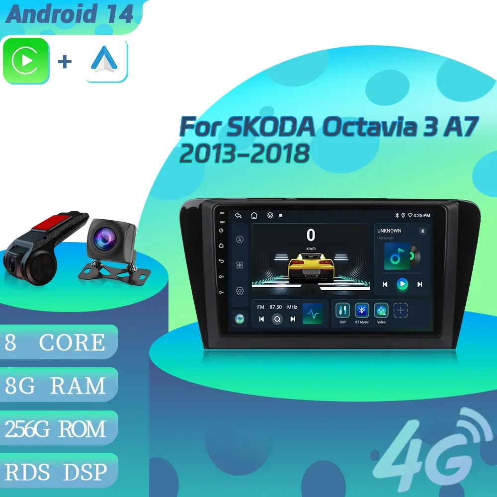 Android 14 For SKODA Octavia 3 A7 2013-2018 Car Radio Multimedia Automotiva Video Player Navigation 4G GPS CarPlay Touch Screen