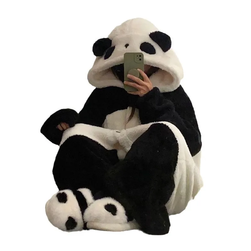 Kawaii Panda Hooded Bathrobe Super Soft Plush Animal Robe for Women Girls Gift Idea Birthday Christmas Pajamas Cosplay Bathrobe