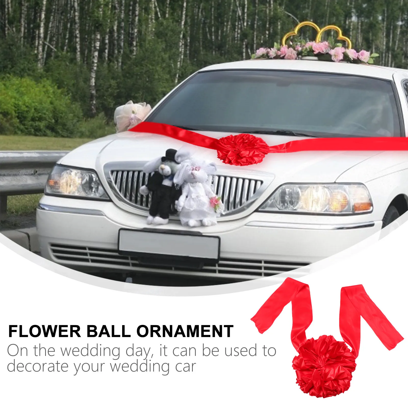 1Pcs Red Flower Ball Car Head Decoration Silk Wedding Car Decor Ribbon-Cutting Hydrangea Ornament Long-Lasting Reusable