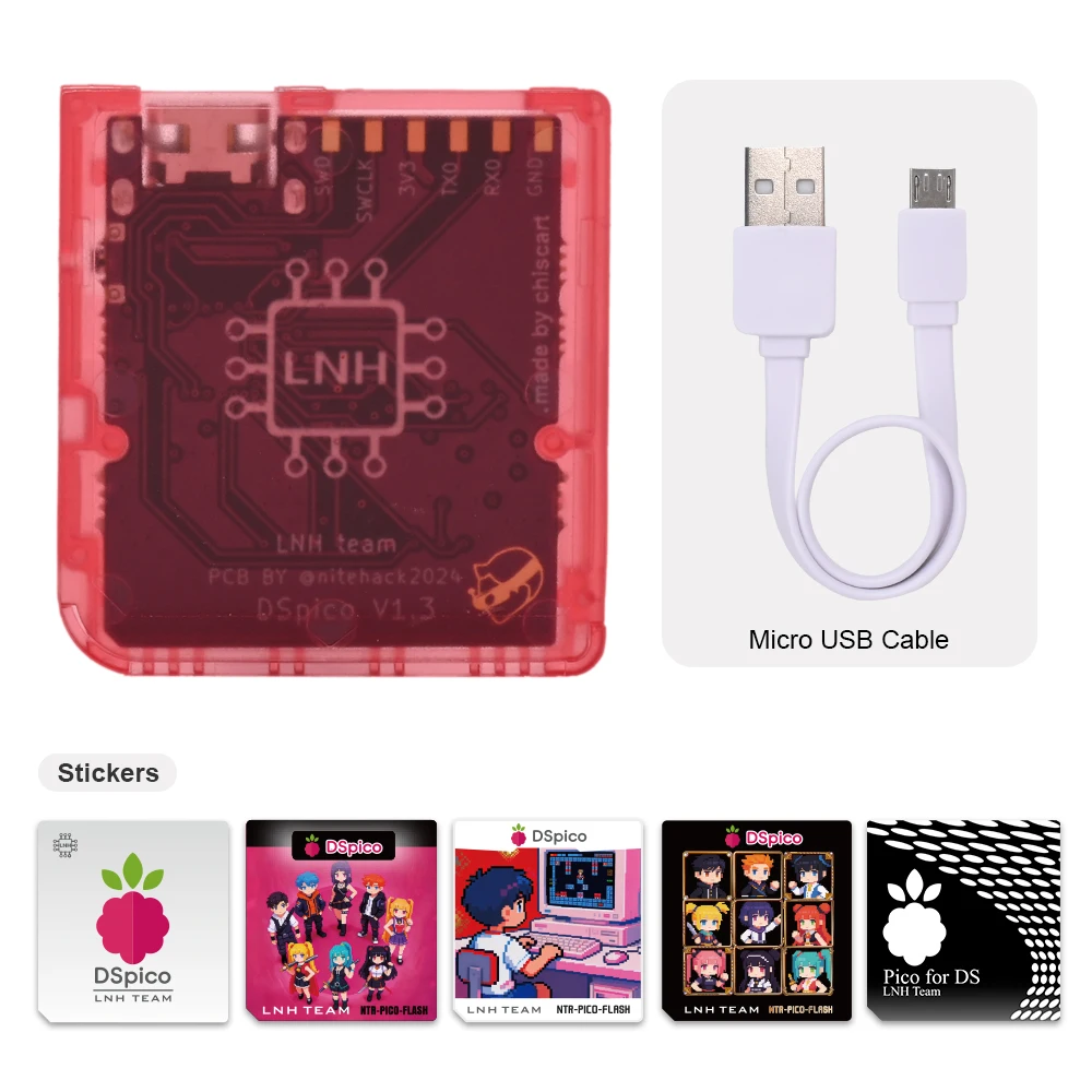 Chisfamily Micro USB Transparenter DSpico Spiele-Reader-Adapter 16 MBit Mit LED RP2040 für Nintendo DS, NDSL, DSi, 3DS Konsolen