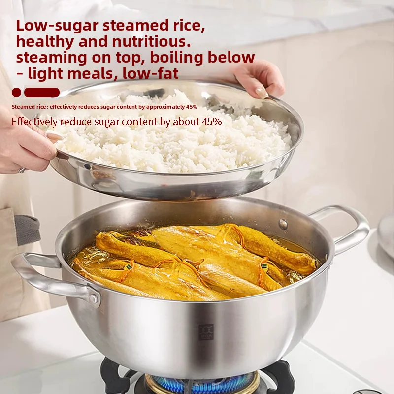 LMM stainless steel steamer household large soup pot thickened integrated induction cooker gas stove