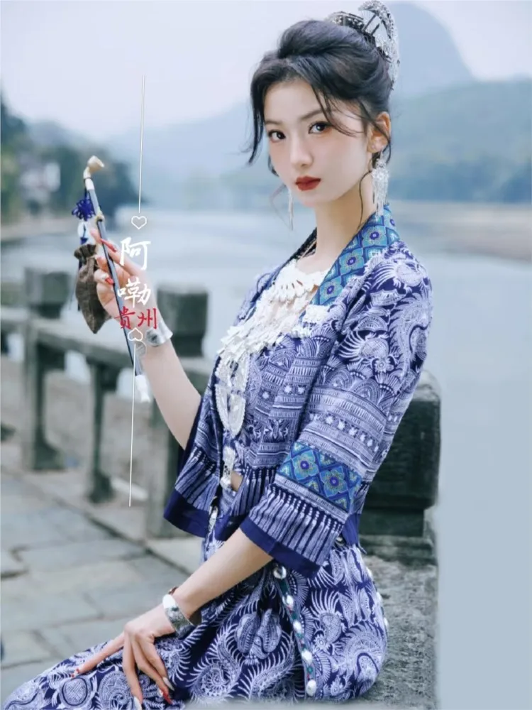 

Ethnic women's batik strapless long dress set for travel photography and portrait