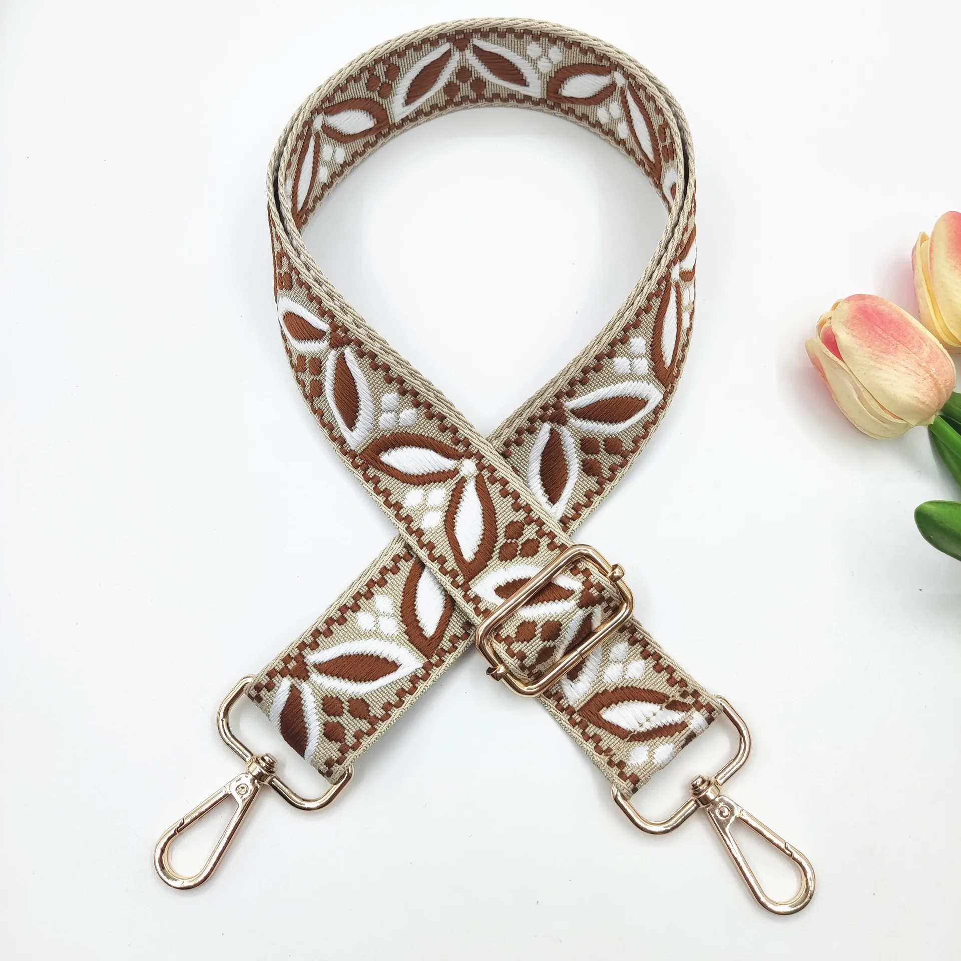 1 Piece 1.50inch Wide Adjustable Handbag Purse Strap Replacement Crossbody Shoulder Strap Magnolia Pattern Jacquarded Strap