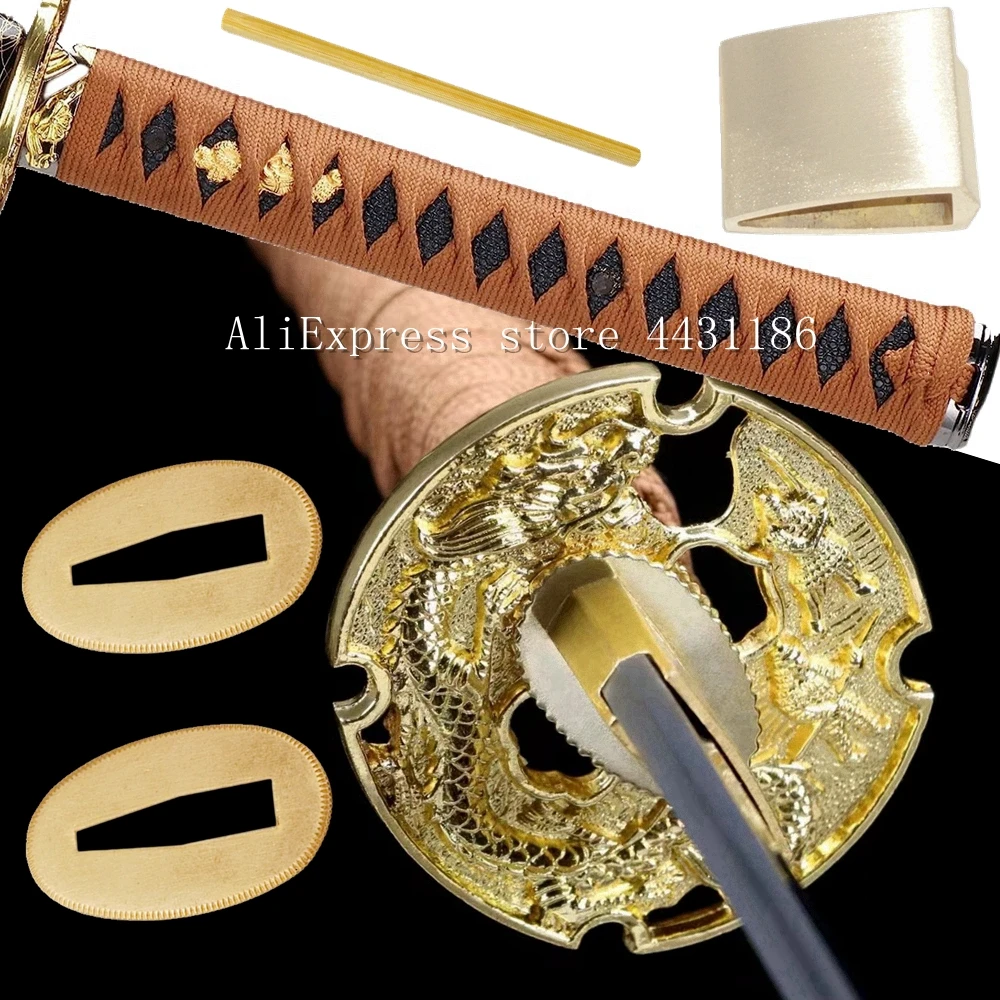 Golded Dragon Tsuba Real Katana Japanese Samurai Sword/Wakizashi Accessory Alloy Guard+Menuki+Fuchi+Kashira+Habaki+Seppa+Handle