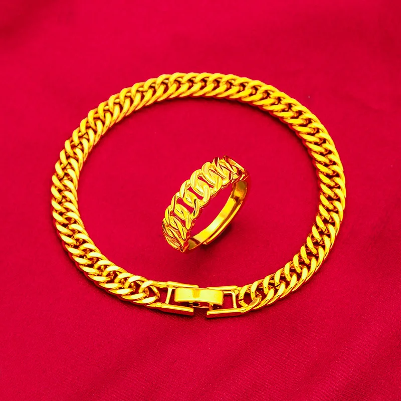 

24K real gold 9999 yellow gold Boss Bracelet 6mm Classic Men Women Bracelet