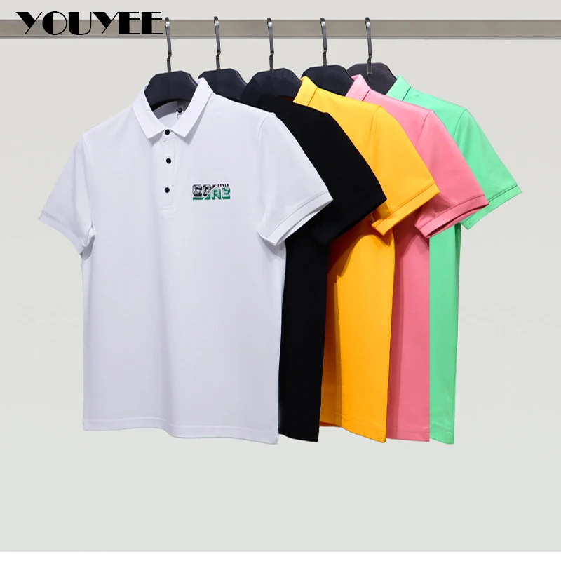 Men\'s Short Sleeved Polo Shirt Pinkycolor Mercerized Cotton Luxury Light Green Fashion Male Lapel Shirt Summer Man Casual Tops