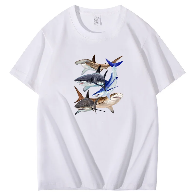 Funny Sea Life Art Save The Sharks Whale graphic t shirts Cute Ocean Animal Print Cotton Summer men's short sleeve t-shirt