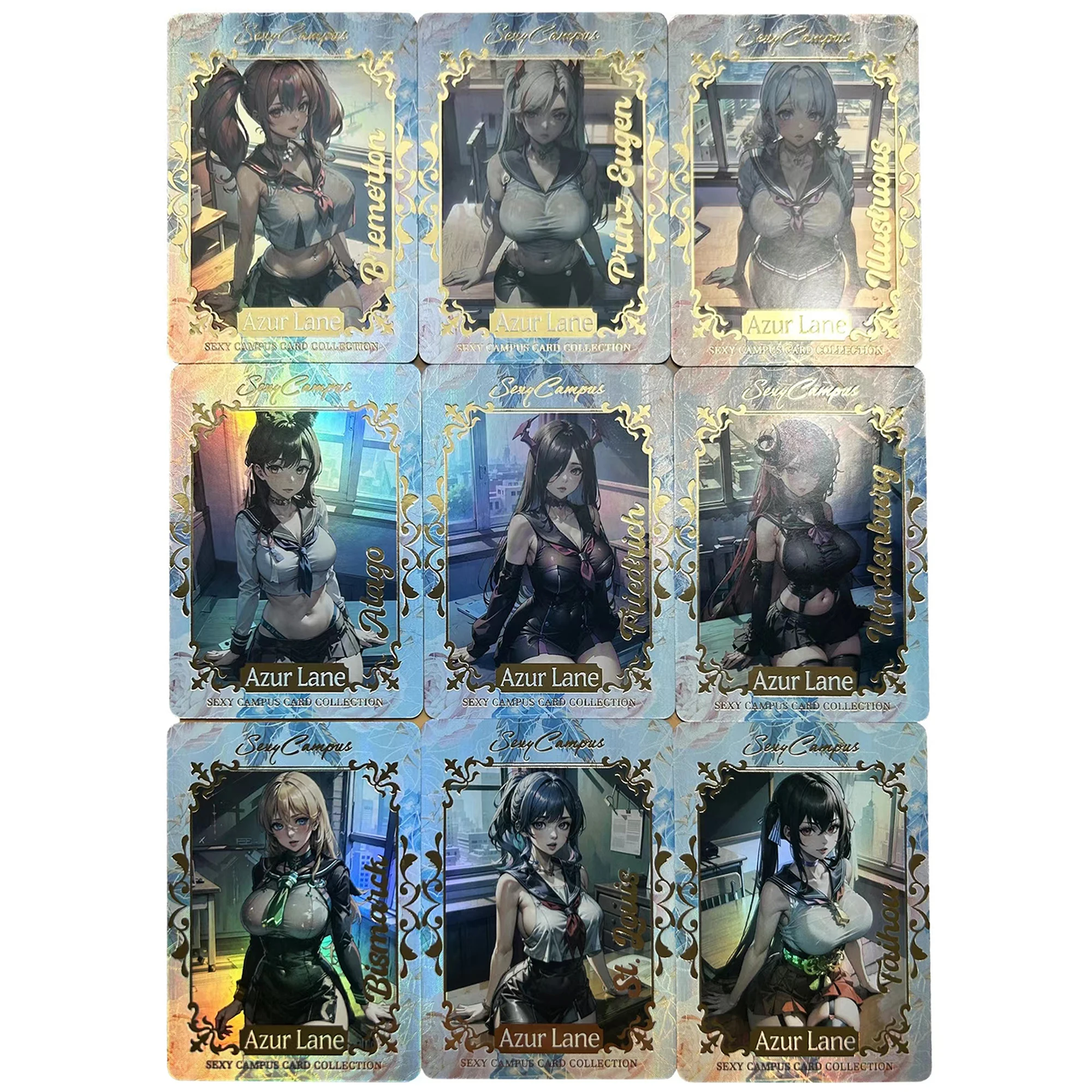 9Pcs/set Diy Azur Lane St Louis Jk Series Collection Card Hot Stamping Refraction Color Flash Atago Game Anime Cards Gift Toys