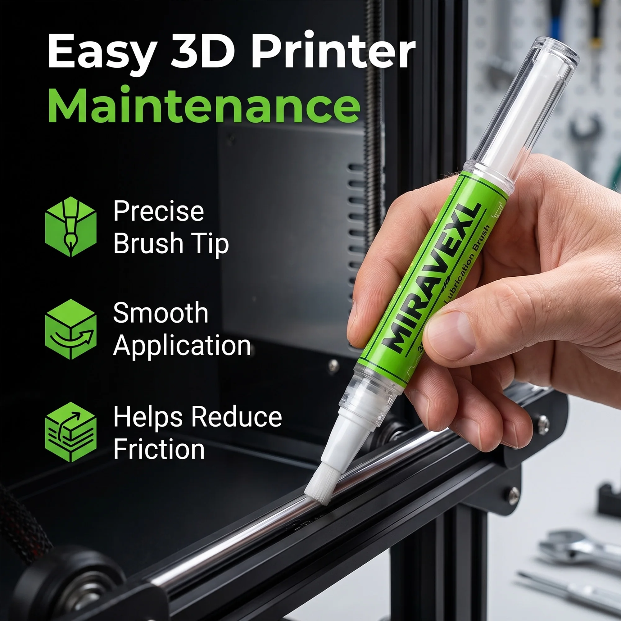 3D Printer Lubricant Brush Set with PTFE Lubricant Oil Stick for  Linear Rails, Lead Screws & Bearings, Fits Bambu Lab, Ender 3