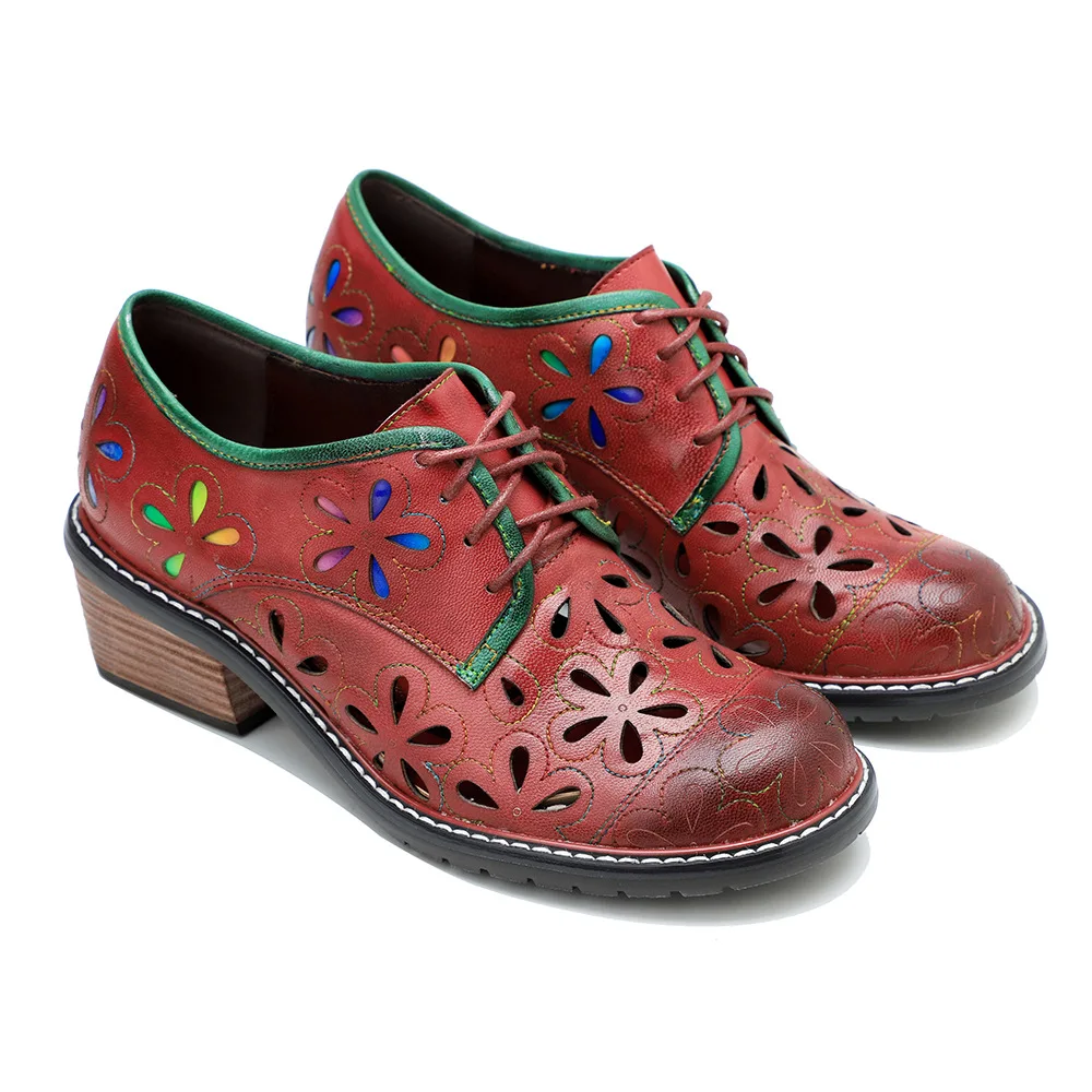 Genuine Leather Pumps Women Shoes Retro 2024 New Spring Round Toe Lace Up Solid Color Handmade Ladies Silp-on Leisure Shoes