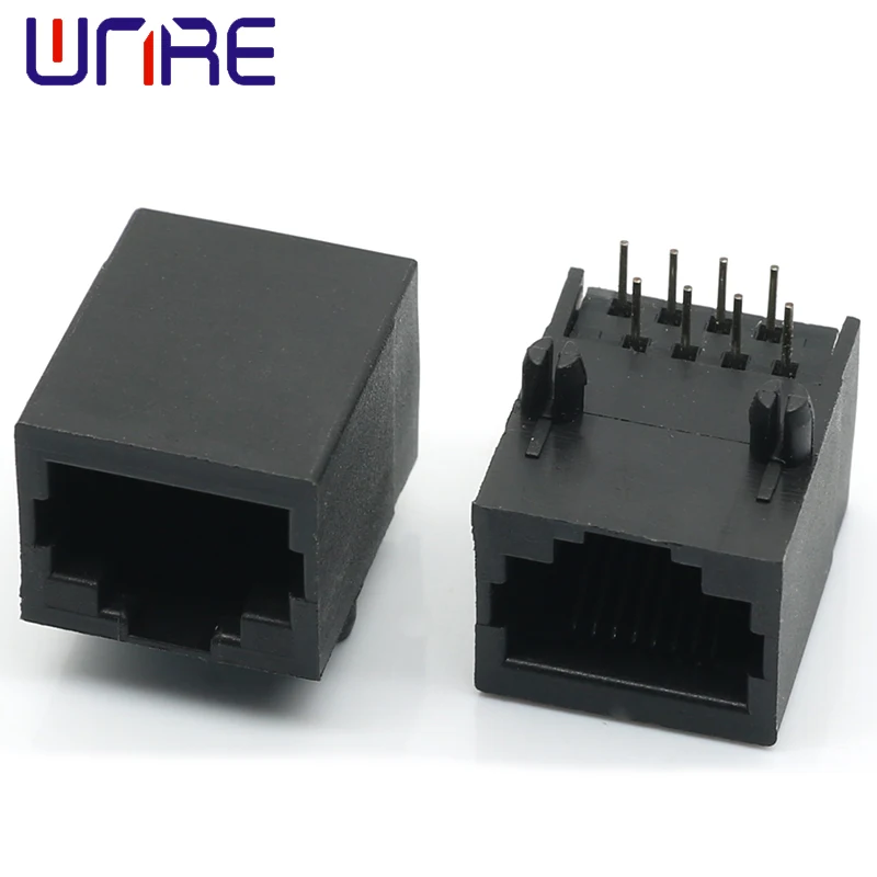RJ45-58C Single Port Full Plastic Black Connector Crystal Head Female Network Socket Connector Interface