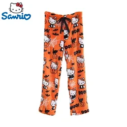 Halloween Sanrio Hello Kitty Plush Cotton Sleep Bottoms Pjs Pants 2023 New Cute Cartoon Flannel Winter Warm Casual Home Pants