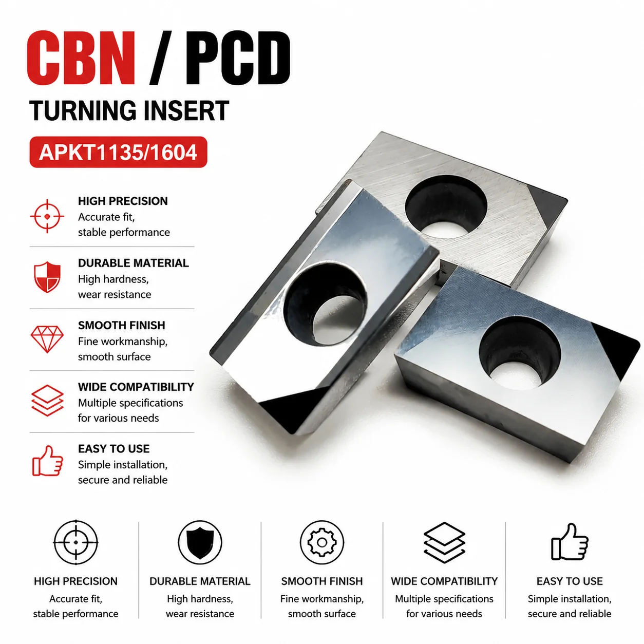 

PCD APKT1135 APKT1604 Milling Cutter for Aluminum Copper CBN Turning Tool Machining Hard Steel and Cast Iron APKT