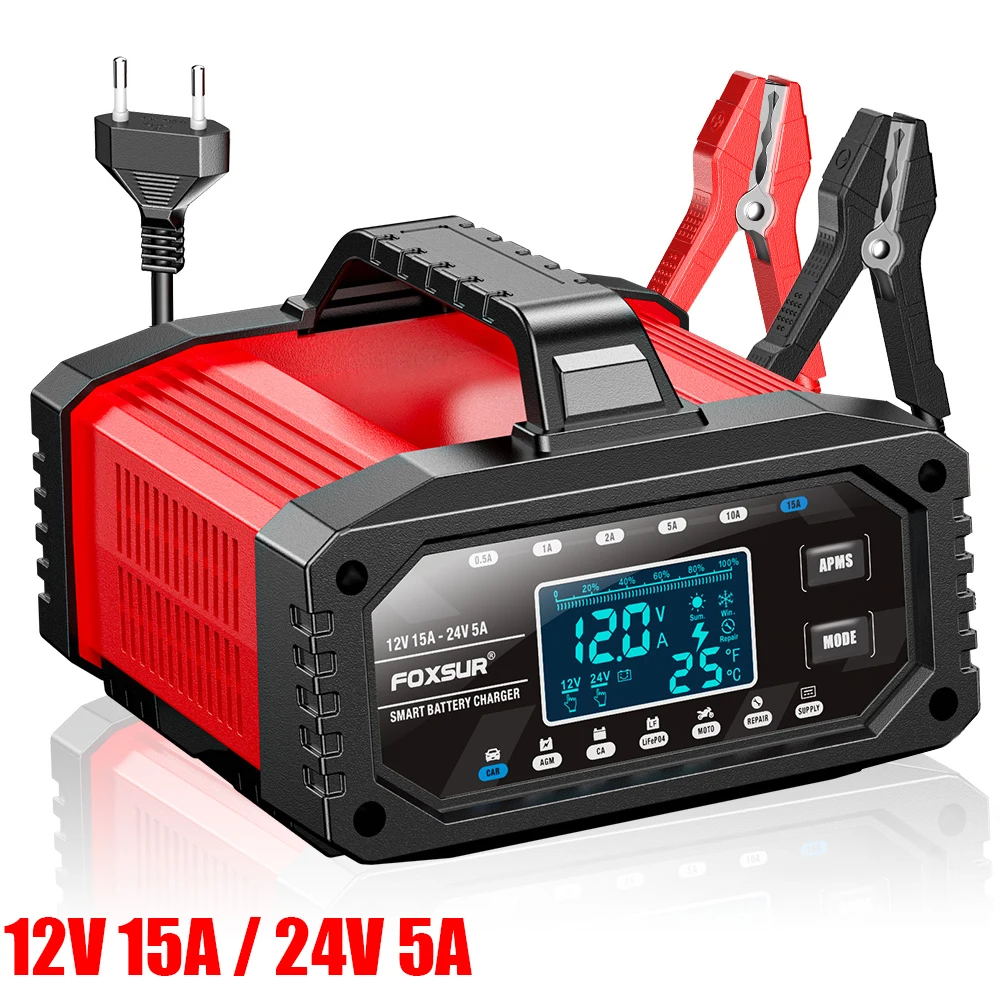 

EAFC Car Battery Charger 12V 25A/24V 15A Automatic and Motorcycle Battery Charging Device Lead-acid LiFiPO4,GEL, AGM Battery