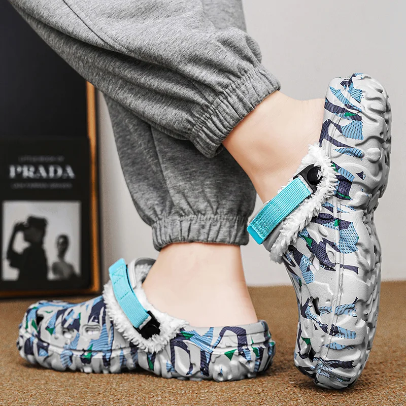 

MAEDEF Men Winter Slippers Thermal Anti-Slip Indoor Outdoor Shoes for Men Warm Fuzzy Comfortable Waterproof EVA Slippers for Men