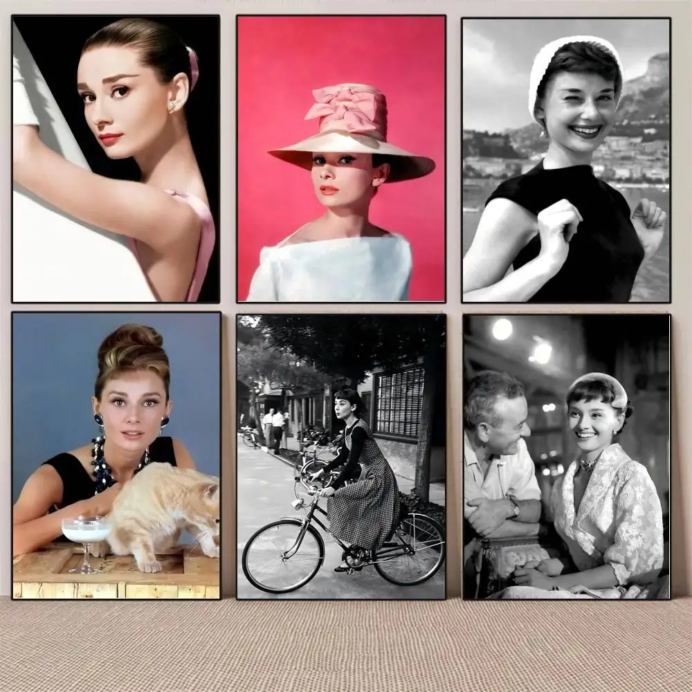 1PC Classic A-Audrey H-Hepburn Vintage poster Self-adhesive Art Waterproof Paper Sticker Coffee House Bar Room Wall Decor